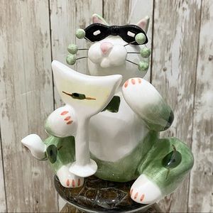 Vintage 2002 LACOMBE Whimsiclay Cat Figure Shades Holding Martini Cat Figurine